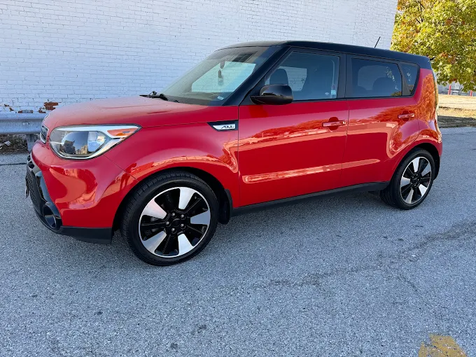 Red Kia Soul after detailing
